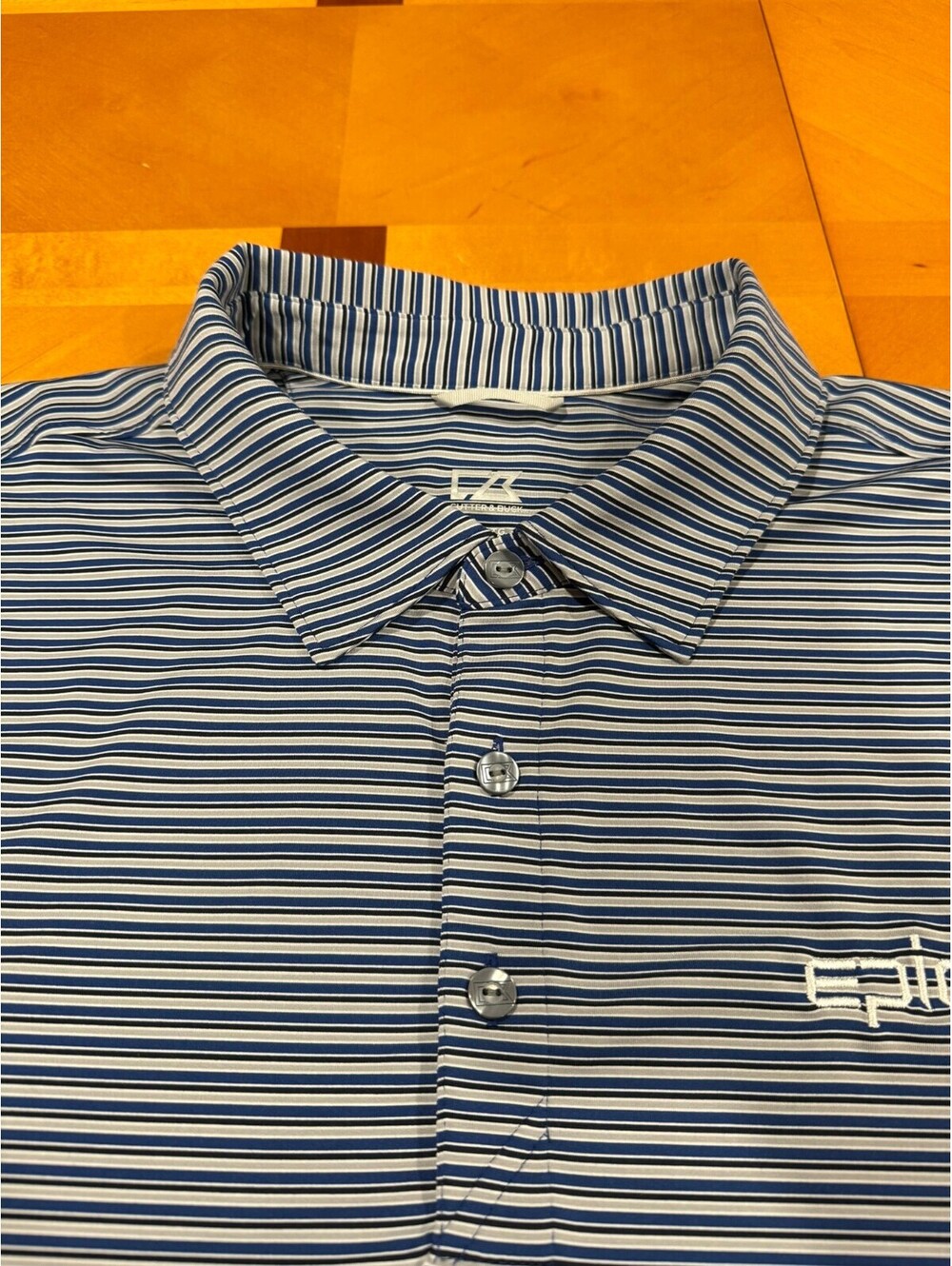 Cutter & Buck DryTec 50 UPF Golf Polo XL Blue Grey Striped Moisture Wicking